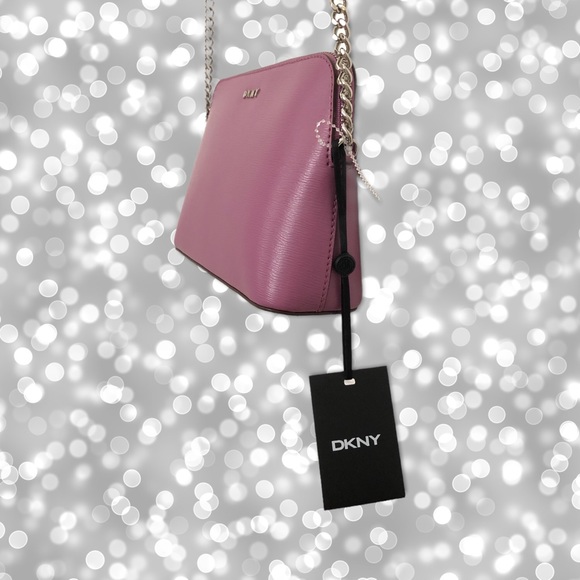 🦋Rare Color DKNY Lilac Genuine Leather Dome Crossbody Bag Silver Tone Chain - Picture 8 of 15